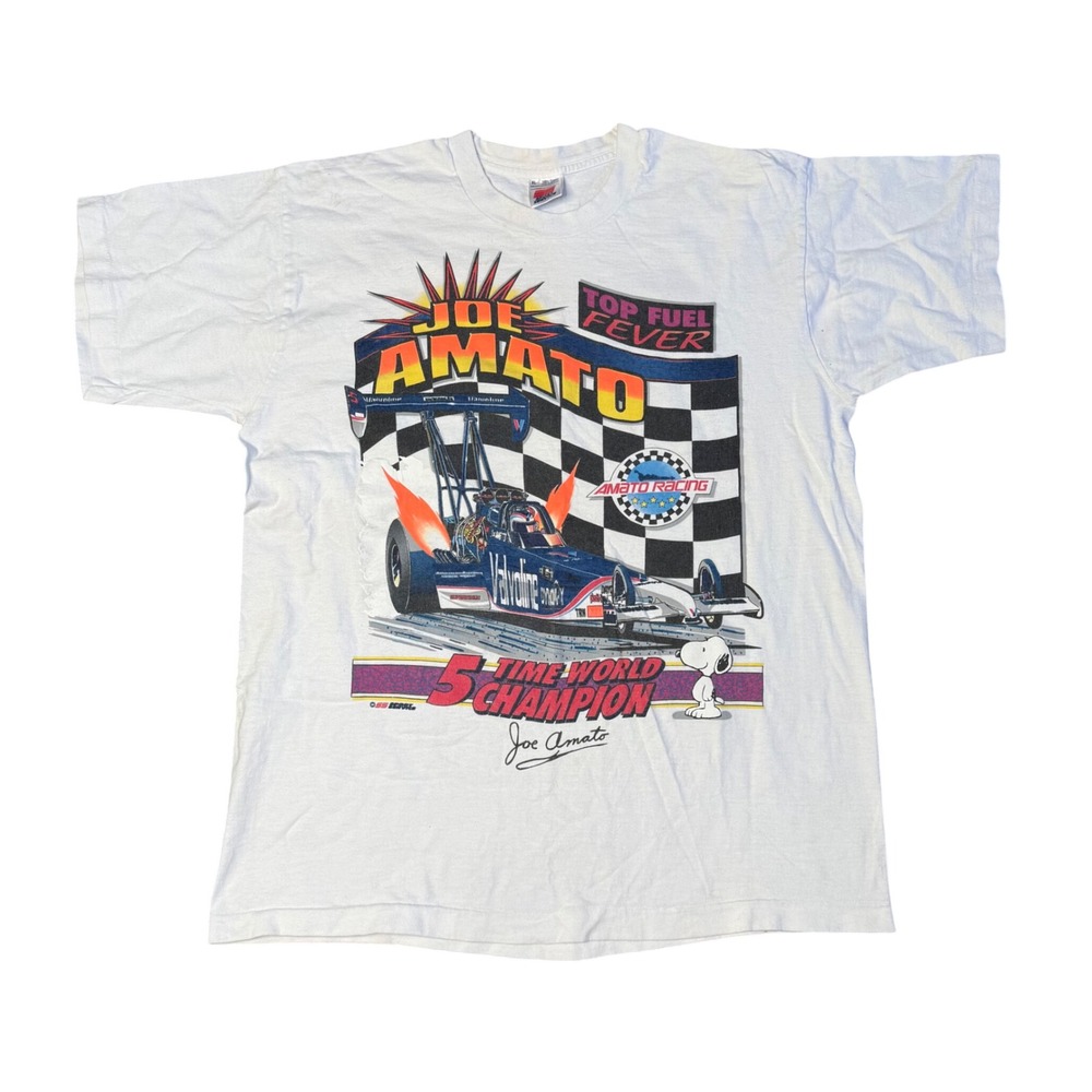 Sport Service Joe Amato Drag Racing T-Shirt Men XL White Good Vintage 90s Snoopy